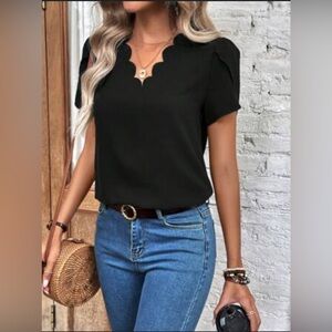 SHEIN Black Scallop Neck Blouse size medium NWOT